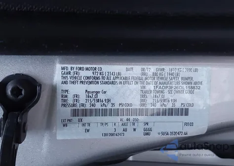 2013 Ford Focus Se из США, поврежденный, VIN 1FADP3F26DL118832